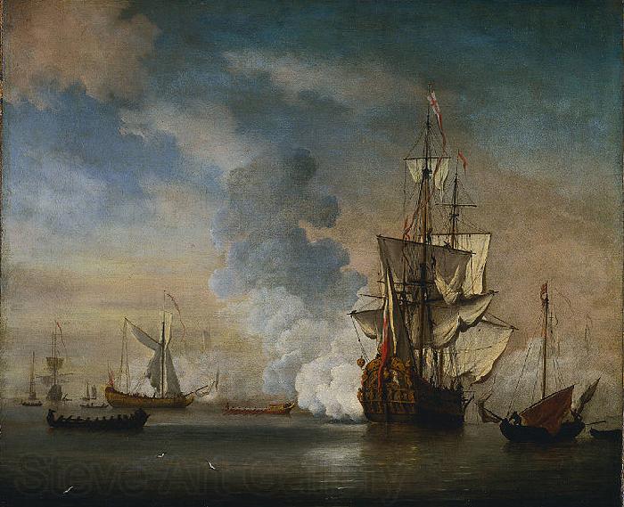 Willem Van de Velde The Younger English Warship Firing a Salute Spain oil painting art